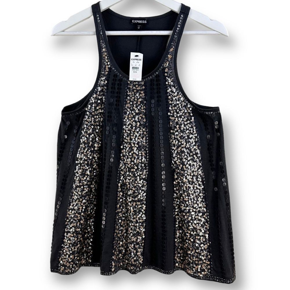 Express gray tank with sequin stripes NWT size M‎